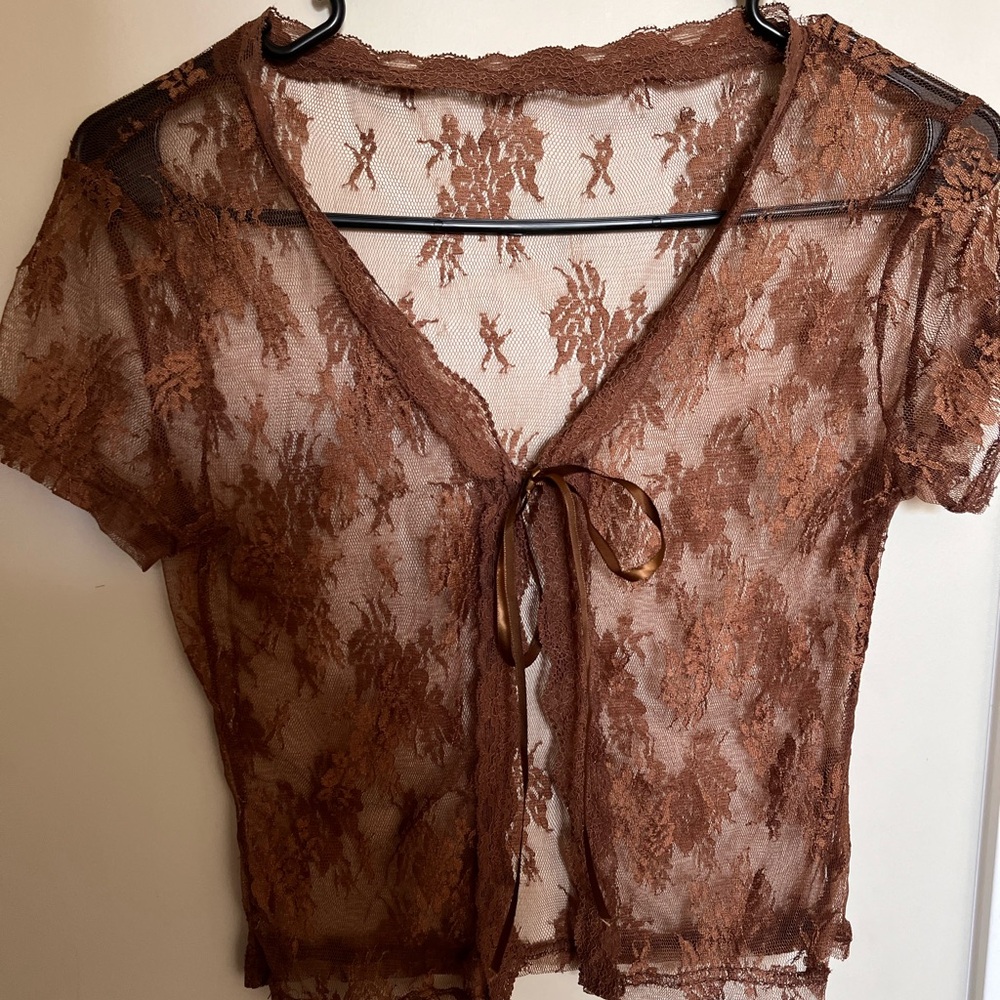 Lace sheer fairy core coquette tie cardigan